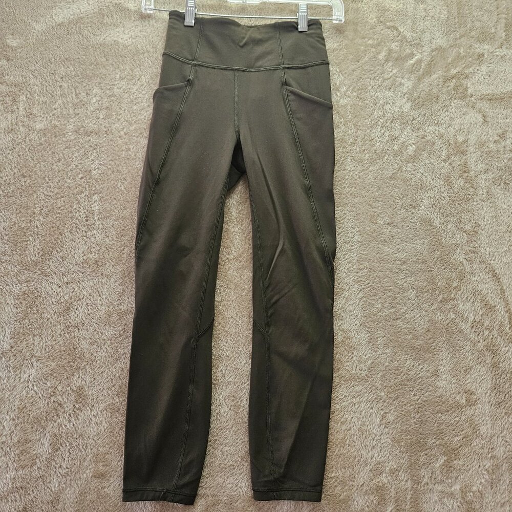 Lululemon Time To Sweat Crop Leggings Dark Olive Colour Size 2 Reflective